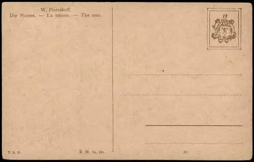 .Russland Rußland Россия W. Plotnikoff, Die Nonne Typen Birkenwald 1917