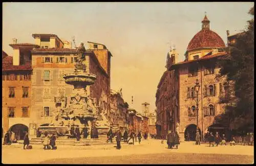 Cartoline Trient Trento Piazza del Duomo e Via Bellenzani 1920