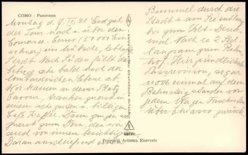 Cartoline Como Panorama-Ansicht Totalansicht Vogelschau-Perspektive 1931