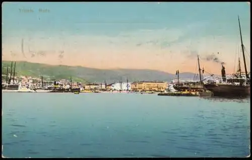 Triest Trieste Rada Panorama-Ansicht Blick auf Hafen & Schiffe 1911