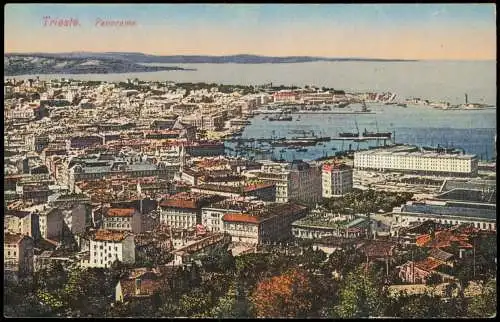 Cartoline Triest Trieste Panorama-Ansicht, Stadt, Hafen, Meer-Blick 1910