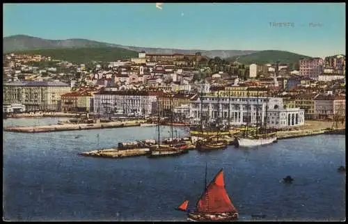 Cartoline Triest Trieste Panorama-Ansicht, Hafen (Porto) 1910/1914