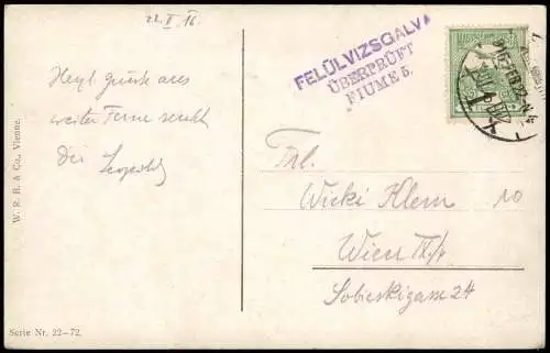 Künstlerkarte Segeljacht auf dem Meer 1922  gel Zensurstempel Fiume