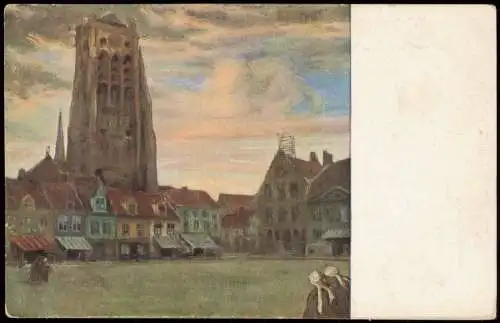 Postkaart Ypern Ieper / Ypres Künstlerkarte Kathedrale Markt 1916