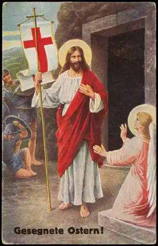 Ansichtskarte  Ostern / Eastern Jesus mit Banner und Engel 1911