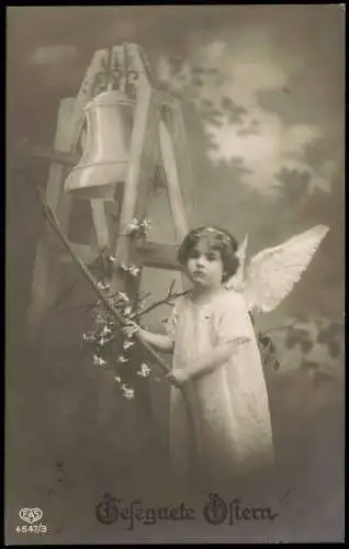 Ansichtskarte  Fotokunst Engel Angel läutet Glocken Oster Easter 1919