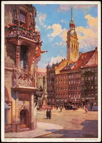 Ansichtskarte München Marienplatz Künstlerkarte Richard Wagner 1955