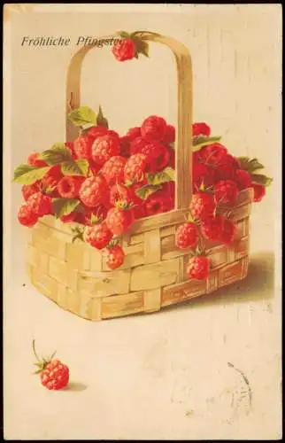 Ansichtskarte  Glückwunsch: Pfingsten Korb mit Himbeeren 1930