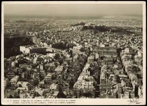 Postcard Athen Αθήνα Stadt von Lycabettus 1957