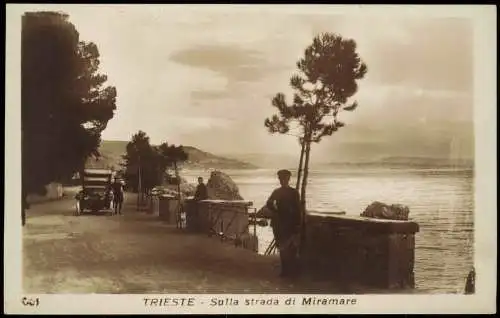 Cartoline Triest Trieste Auto Strasse, Sulla strada di Miramare 1930