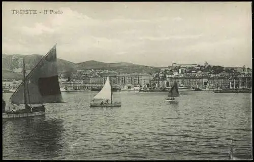 Cartoline Triest Trieste Hafen Il Porto, kleine Segelboote Schiffe 1910