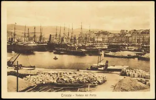 Cartoline Triest Trieste Hafen Schiffe Segelschiffe Veduta del Porto 1920