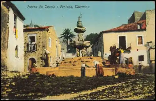 Cartoline Taormina Piazza del Duomo e Fontana, Ortsansicht 1910