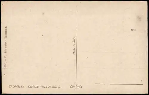 Cartoline Taormina Giardino Duca di Bronte, Panorama-Blick zum Meer 1910