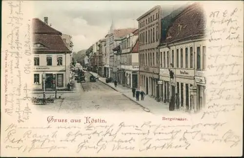 Köslin Koszalin Bergstraße - Geschäfte 1900  Ankunftsstempel Schlawe Pommern