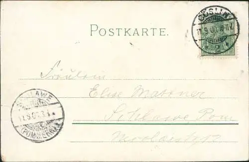 Ansichtskarte  Künstlerkarte rote Rosen 1900 Perlen  gel. Stempel Cöslin Pommern