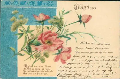 Ansichtskarte  Künstlerkarte Blumen Gruss aus 1900 Perlen