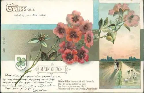 Ansichtskarte  Blumen Liebe Liebespaare - Love Mein Glück 1900 Perlen