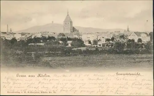 Postcard Köslin Koszalin SStadtpartie Berg und Turm 1900