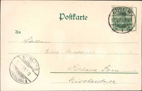 Ansichtskarte  Künstlerkarte Blumen Waldesrand  1900 Perlen  gel Stempel Köslin