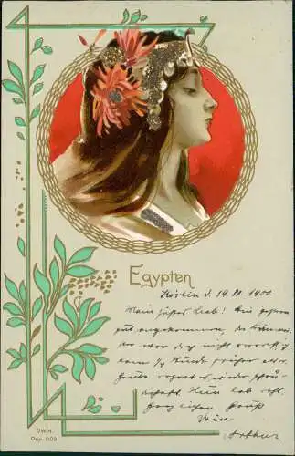 schöne Frau Egypten Egypt Ägypten Aplikation Künstlerkarte Jugendstil 1900