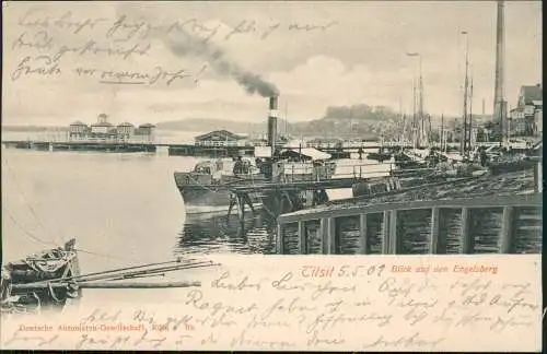 Tilsit Советск Blick auf den Engelsberg Hafen Dampfer Ostpreußen 1901