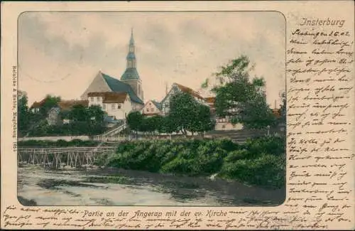 Insterburg   Черняховск Partie an der Angerap ev. Kirche 1902  Ostpreußen