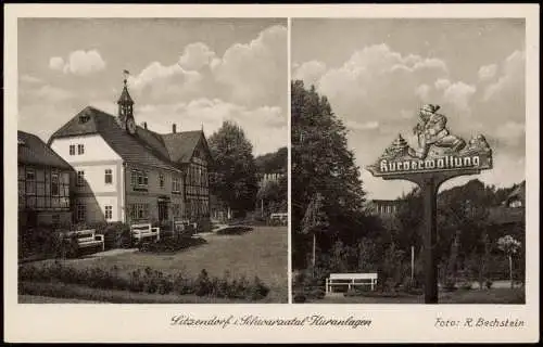 Ansichtskarte Sitzendorf 2 Bild Kuranlagen Wegweiser 1940