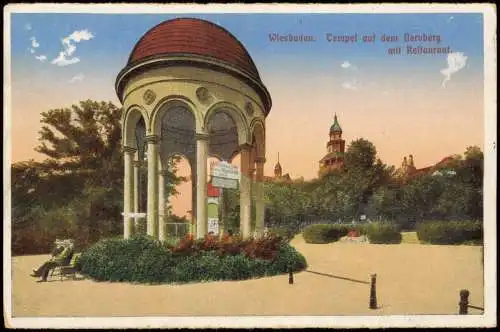 Ansichtskarte Wiesbaden Tempel auf dem Neroberg mit Restaurant. 1914