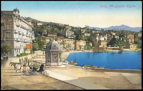 Santa Margherita Ligure Santa Margaita   Kiosk - davor Pferde-Kutschen 1910