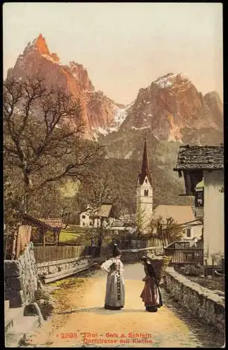 Cartoline Seis am Schlern Siusi allo Sciliar Dorfstrasse mif Kirche 1910