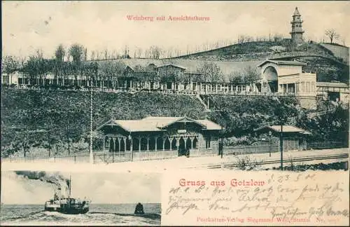 Gotzlow-Stettin Gotzlow Szczecin 2 Bild Bahnhof Weinberg Dampfer 1902  Pommern