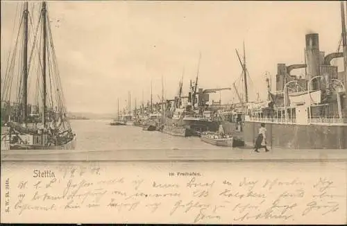 Postcard Stettin Szczecin Im Freihafen Dampfer 1902  Pommern