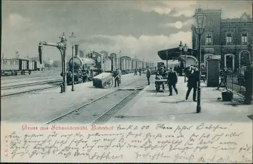 Schneidemühl Piła  Bahnhof Dampflokomotive bei Mondschein 1900  Grenzmark