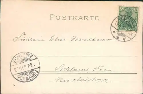 Ansichtskarte  Künstlerkarte Blumen und Efeu 1900  gel. Stempel Schlawe Pommern