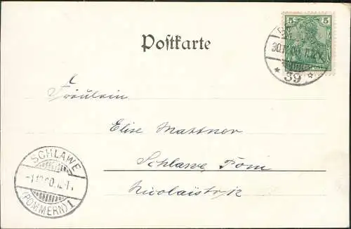 Ansichtskarte  Ort  Fluß Blumen Ornament Künstlerkarte 1900    Stempel Schlawe