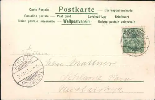 Künstlerkarte Stimmungsbild Herbst Landschaft   1900 Stempel Schlawe Pommern