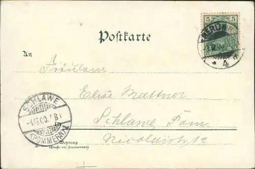 Künstlerkarte Trompter im Winter vor der Stadt Behüt Dich Gott! 1900 Goldrand