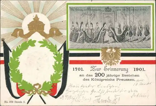 Künstlerkarte 200 Jahre Kgl. Preußen Adel Monarchie 1901 Goldrand/Prägekarte