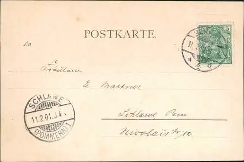 Ansichtskarte  Künstlerkarte Frau - Kneippkur 1901  Stempel Pommern Schlawe