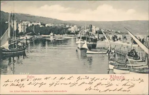 Postcard Sankt Jakobi Opatija (Abbazia) Hafen Dampfer 1901