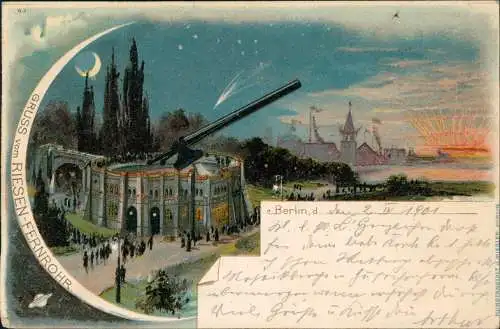 Litho AK Alt-Treptow-Berlin Sternwarte bei Mondschein Nacht 1901