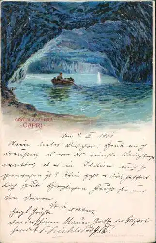 Cartoline Litho AK Capri Grotta Azzurra Künstlerkarte 1901