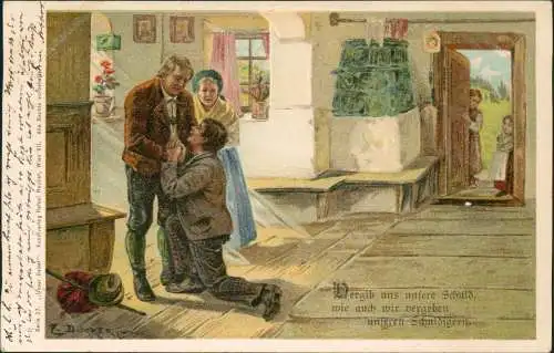 Ansichtskarte  Religion Kirche Vergib unsere Schuld Glaubensbekenntnis 1901