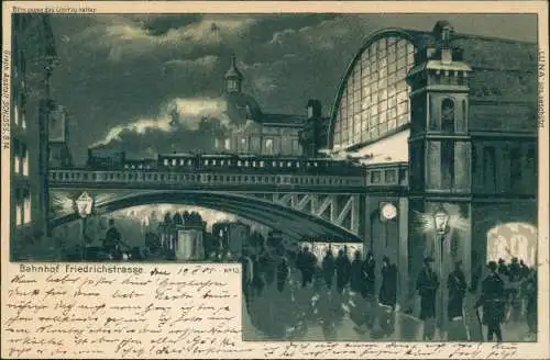 Mitte-Berlin Bahnhof Friedrichstraße bei Nacht Halt gegen das Licht 1901