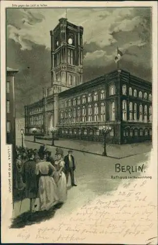 Ansichtskarte Mitte-Berlin Rotes Rathaus bei Nacht Halt gegen das Licht 1901