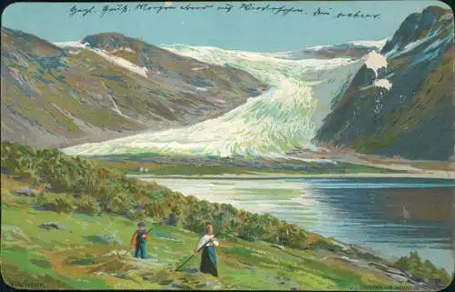 Norwegen Allgemein Bauern Svartisen Gletscher Glacir Künstlerkarte 1901