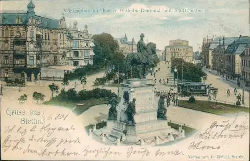 Postcard Stettin Szczecin Königsplatz Straßenbahn 1901