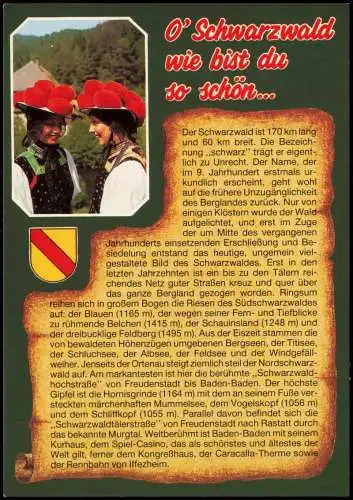 .Baden-Württemberg Schwarzwald (Mittelgebirge), Informationen und Frauen in Trachten-Kleidung 1987