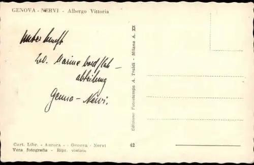 Cartoline Nervi-Genua Genova (Zena) GENOVA NERVI Albergo Vittoria 1950